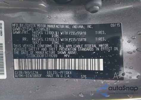 2015 Toyota Sienna Xle 7 Passenger from USA, damaged, VIN 5TDDK3DC8FS119289